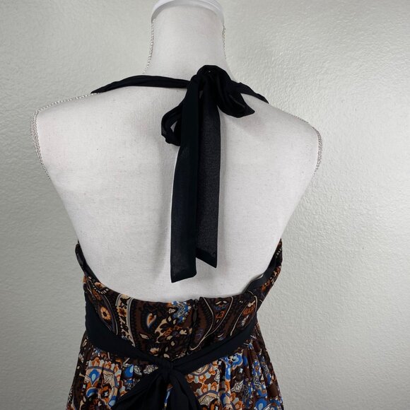 Bisou Bisou Michelle Bohbot Dress Babydoll Halter Maxi Brown Sz 8 Resort Boho - Picture 7 of 13